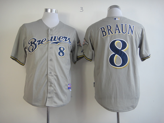 Men Milwaukee Brewers #8 Braun Grey MLB Jerseys->milwaukee brewers->MLB Jersey